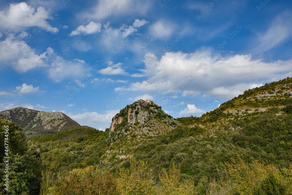 Panoramic view of Castel di Sasso, a small village in the mountains of the province of Caserta, Italy.