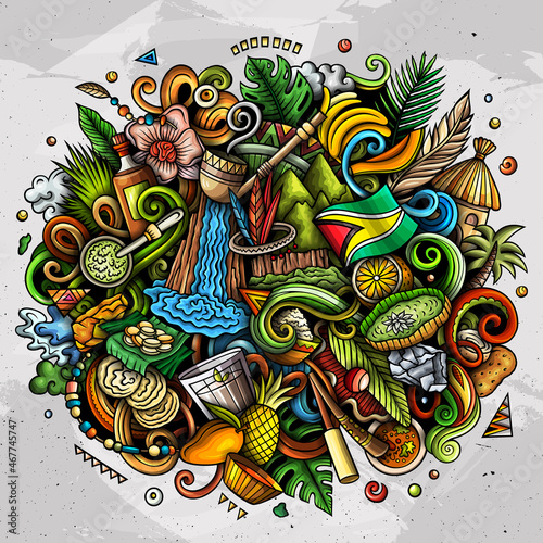 Guyana hand drawn cartoon doodles illustration.