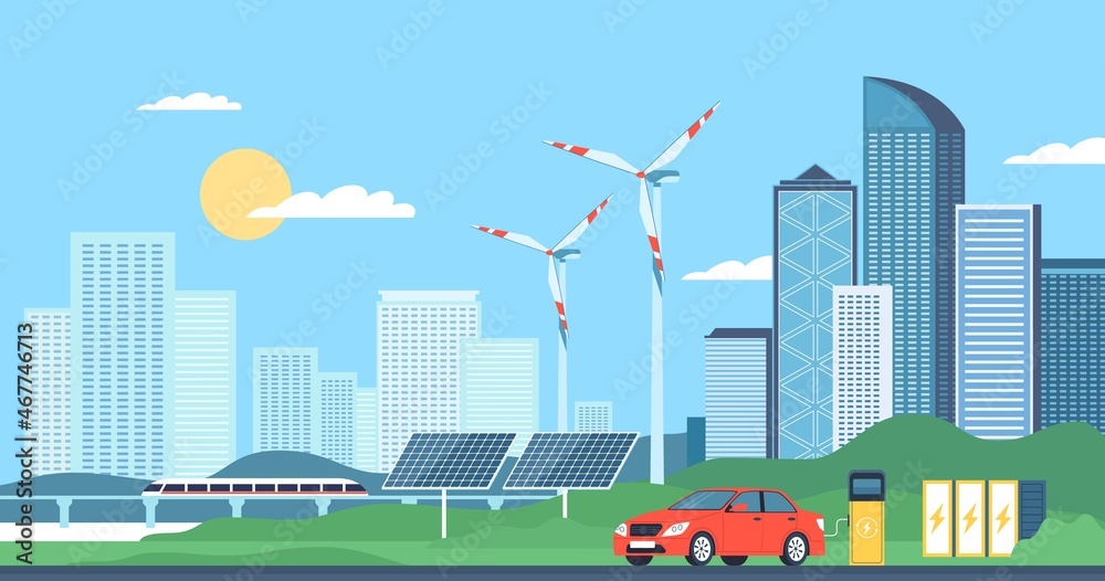 Eco energy city. Skyscrapers and alternative energy sources ...