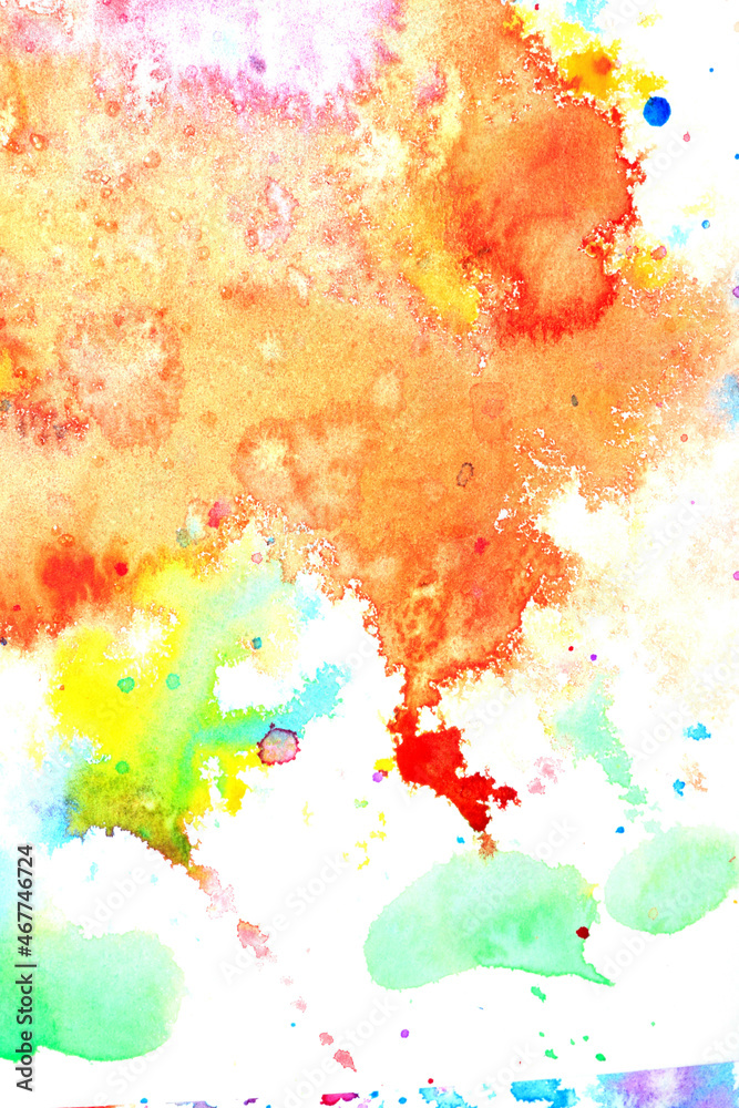 Fototapeta premium Splash Watercolour Paints on White Paper Abstract Mixed Colours Like Clouds For Background