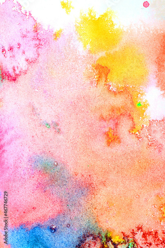 Splash Watercolour Paints on White Paper Abstract Mixed Colours Like Clouds For Background