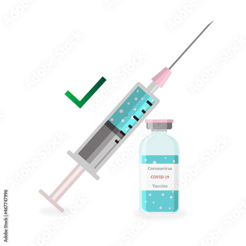 Covid-19 coronavirus vaccine, treatment, syringe and vaccine vial  icons. Isolated vector illustration.