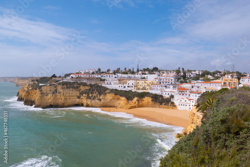 scenic view to romantic fishermen village carvoeiro at the Algarve in Portugal