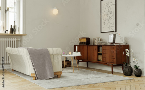 Foto Old vintage retro parisian mid century apartment interior
