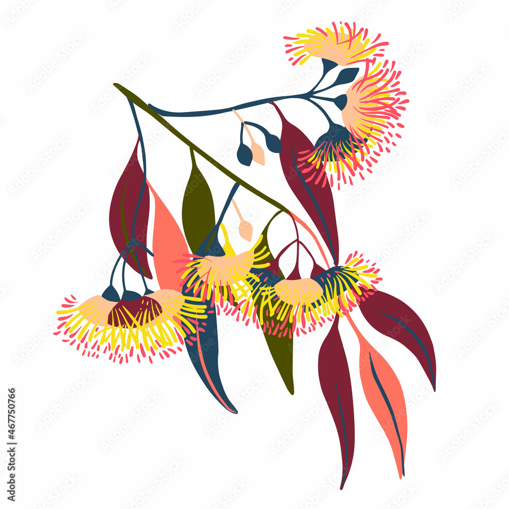 Modern isolated stylized design with abstract colorful eucalyptus