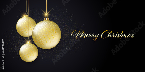 Christmas banner with sparkling gold baubles design