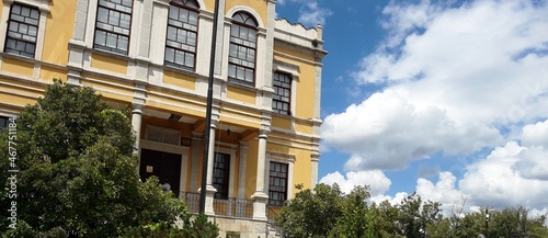 This picture shows the blue sky and part of the facade of the museum of Safranbolu in Turkey.