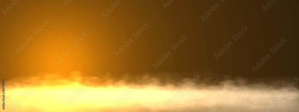 golden light glowing in dark with smoke background