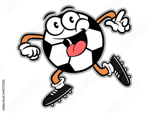 Cartoon illustration of soccer ball wearing football boots running and greeting audience  best for mascot  logo  and sticker for soccer tournament for kids