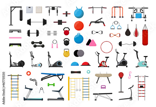 Vector collection of sports equipment for the gym.
