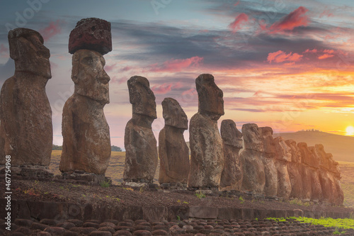 Moai statues on Easter Island. photo