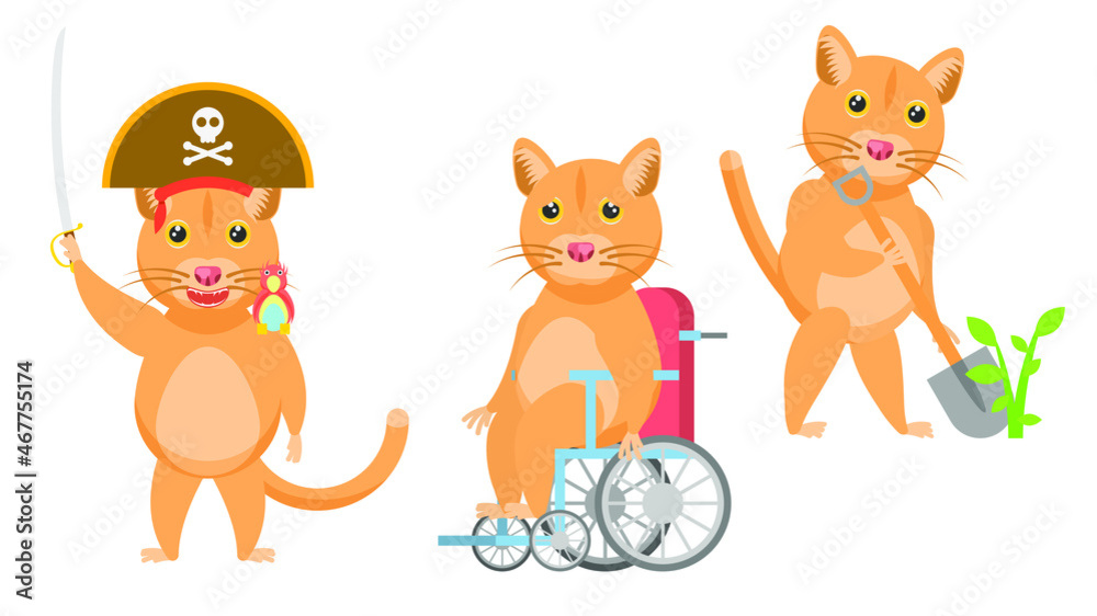 Set Abstract Collection Flat Cartoon
Different Animal Cats Kitty Pets Wheelchair Disabled, Digging Potatoes, Pirate In A Hat With A Saber And A Parrot Vector Design Style Elements Fauna Wildlife Set Abstract Collection Flat Cartoon
Different Animal Cats Kitty Pets Wheelchair Disabled, Digging Potatoes, Pirate In A Hat With A Saber And A Parrot Vector Design Style Elements Fauna Wildlife