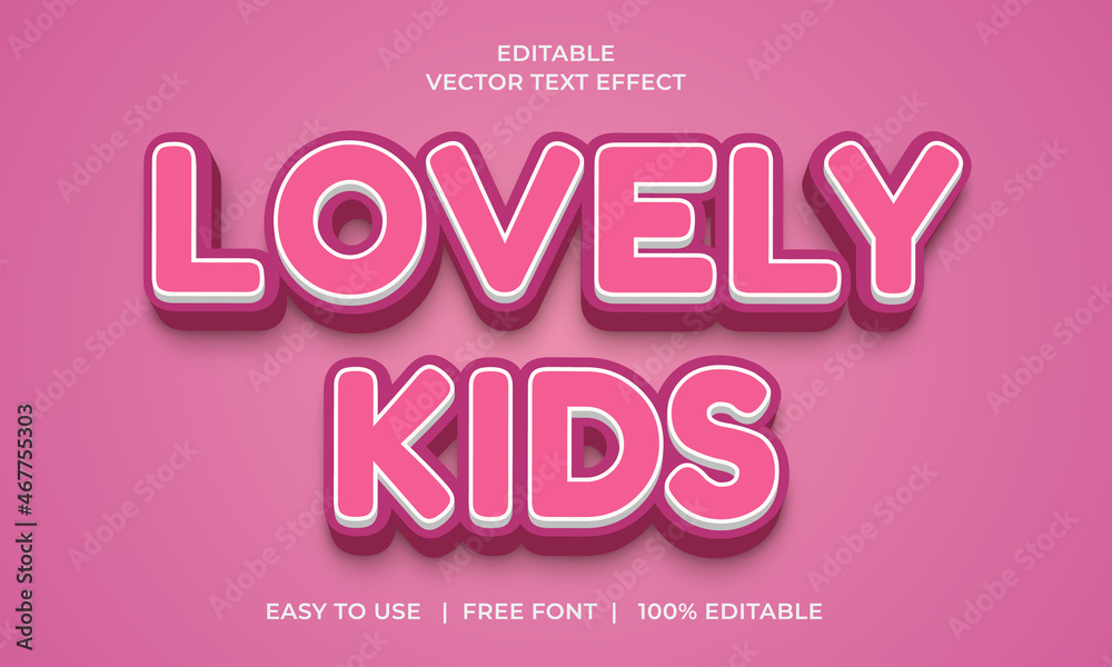 Lovely kids 3d editable text effect Premium Vector