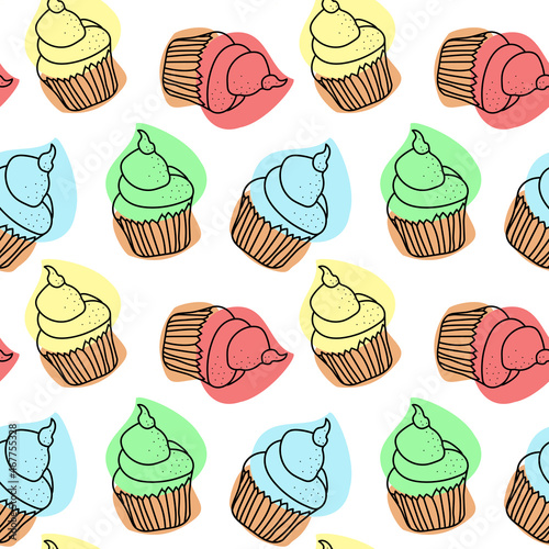Cupcakes seamless vector pattern. Texture for festive event - fabric, wrapping, textile, wallpaper, apparel.