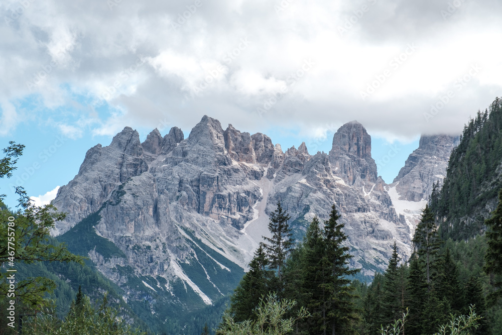 Stunning view on the majestic Dolomites Alp Mountains, Italy, National Park Tre Cime di Lavaredo.