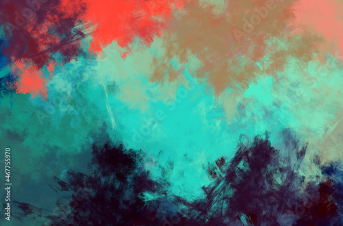 Blue green and red background abstract painting texture Multicolor ink smears on canvas Arbitrary pattern 