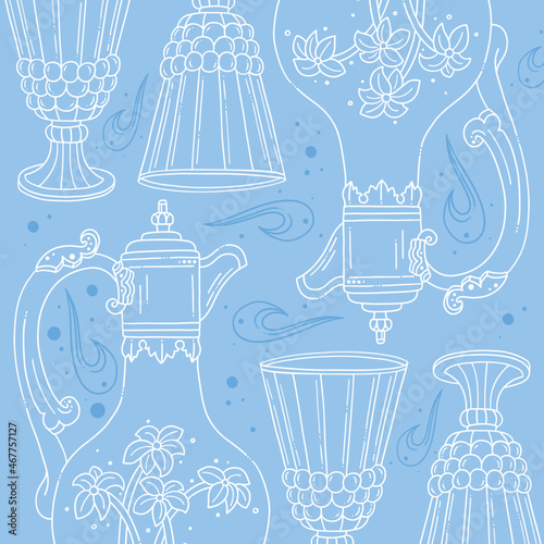 Classic style hip flask and glass cup, line style vector illustration, vector background