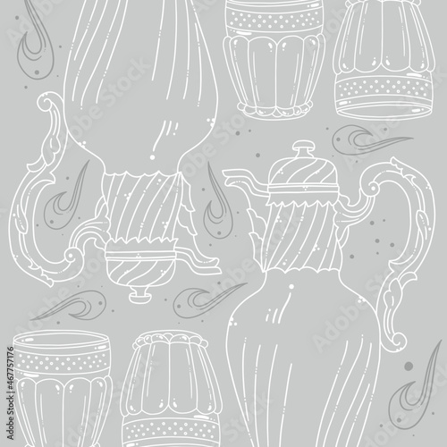 Classic style hip flask and glass cup, line style vector illustration, vector background