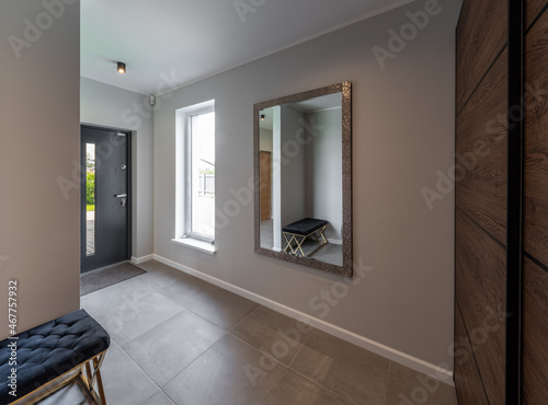 Modern interior of luxury private house. Entrance hall.