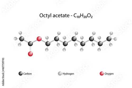 Molecular formula of octyl acetate. Octyl acetate or octyl ethanoate is classified as an ester of 1-octanol and acetic acid. It is found in oranges, grapefruit, and other citrus products.