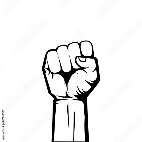 Hand raised with clenched fists