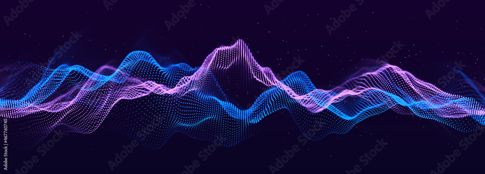 Abstract background of points. Falling cyber particles. Big data stream. 3d rendering - obrazy, fototapety, plakaty 