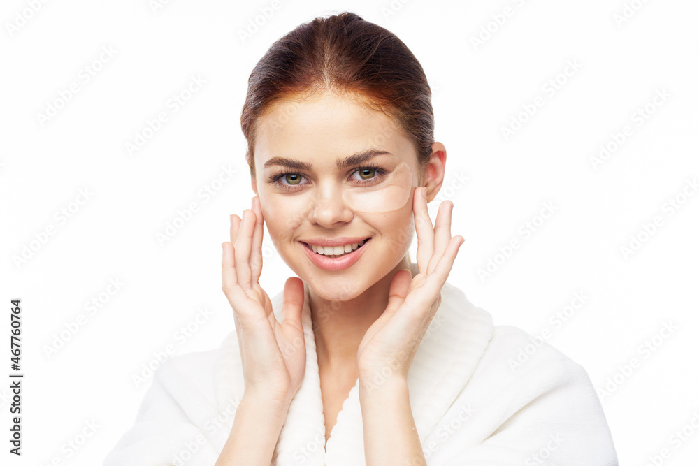 pretty woman in white robe face skin care collagen pretty woman in white robe face skin care collagen