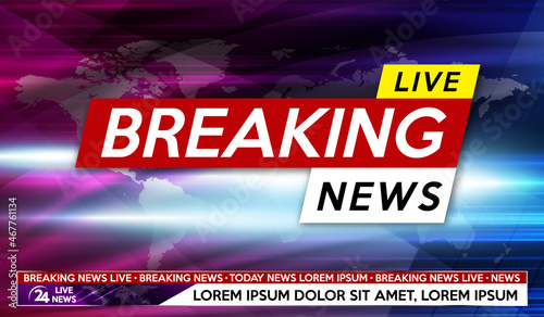 Breaking News Background screen saver on modern gradient background with world map and lights.