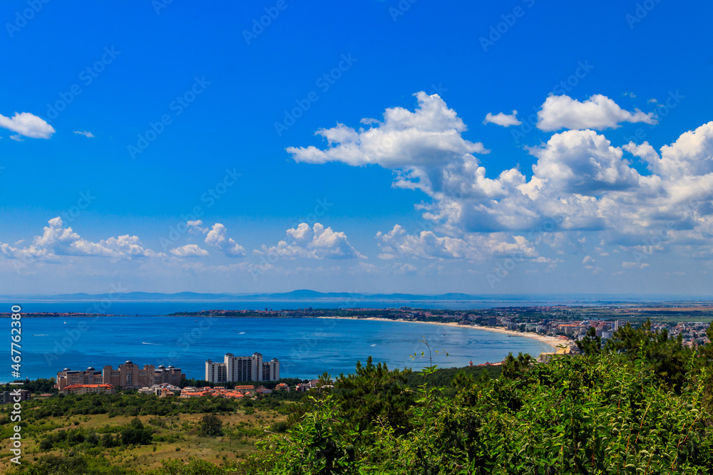 Aerial view of bay of sea resorts Sveti Vlas, Sunny Beach and Nessebar on the Black Sea coast in Bulgaria Aerial view of bay of sea resorts Sveti Vlas, Sunny Beach and Nessebar on the Black Sea coast in Bulgaria