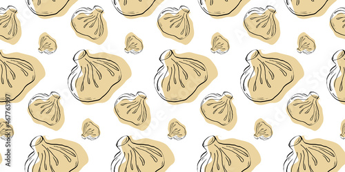 Khinkali seamless pattern. Beautiful vector seamless pattern with khinkali. Suitable for wallpapers, web page backgrounds, surface textures, textiles.