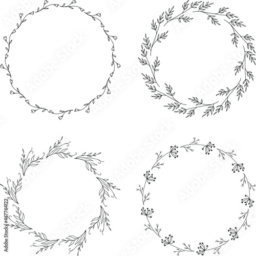 Set of round frames from plant elements.