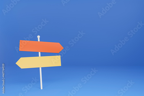 3D Directional signs isolate blue background, money saving concept- 3D render illustration
