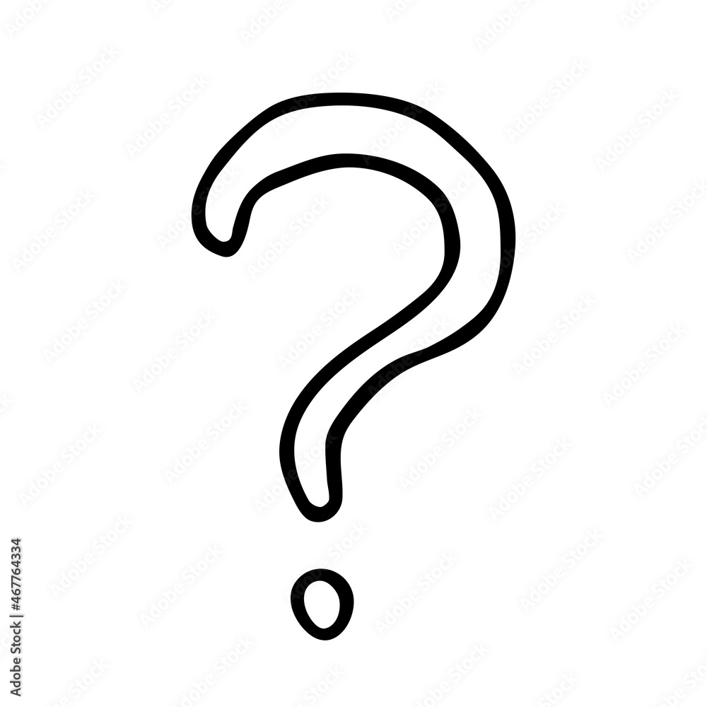 Question mark hand drawn vector llustration doodle sketch. cartoon design outline isolated on white background. Concept for kids children print, poster design, wrapping paper, pattern