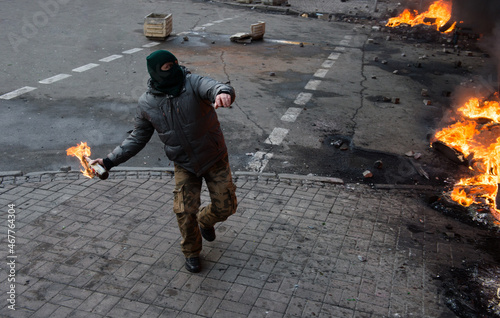 Person attenting in the city riot