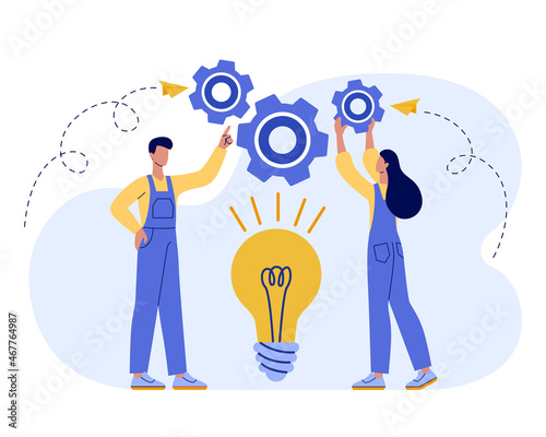 Creative thinking abstract concept flat vector illustration. Team brainstorming, idea management, project management, new idea generation, startup collaboration, find solution, product development.