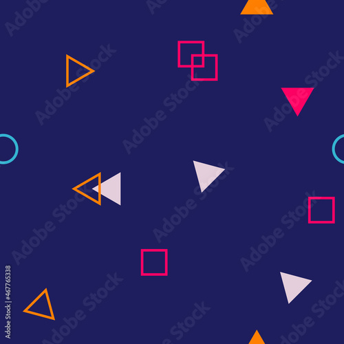 Abstract seamless colorful pattern in trendy memphis style. Background for printing brochure, poster, vintage textile design, cover, banner. Retro 80's - 90's style. Eps 10 vector illustration.