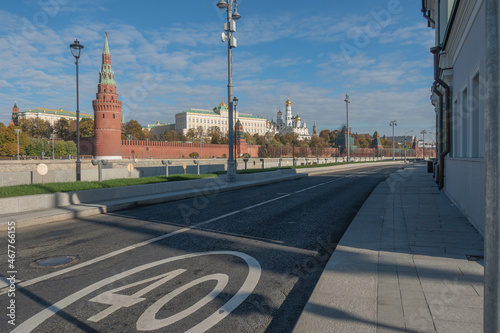 View of the Kremlin from Sofiyskaya embankment on a sunny autumn morning