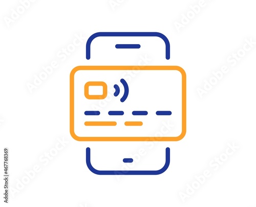 Credit card line icon. Bank money payment sign. Mobile phone pay symbol. Colorful thin line outline concept. Linear style card icon. Editable stroke. Vector