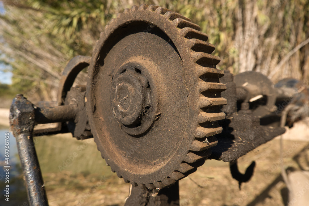 Close-up of the mechanism of a ditch - Concept agriculture and industry