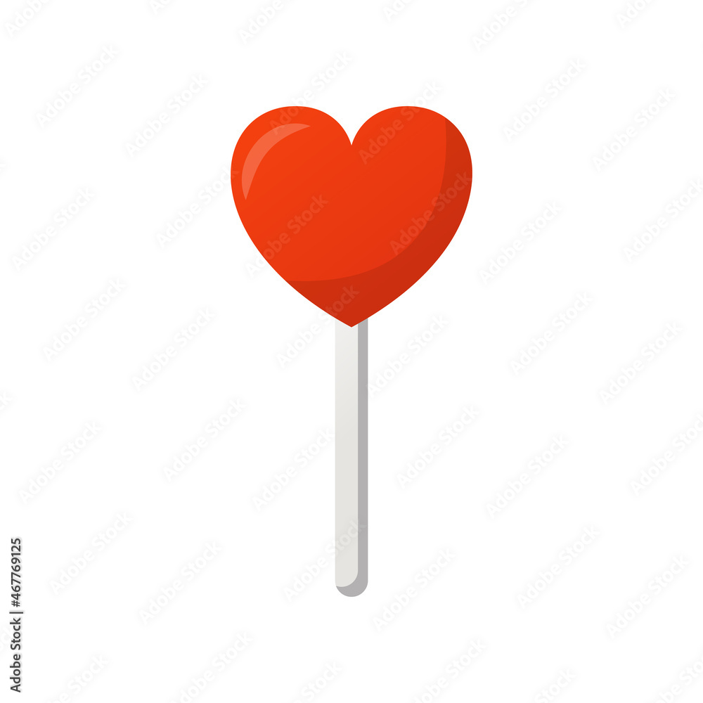 Sweet Caramel with Heart Shape without Wrapper. Christmas Lollipop on Stick. Cute Red Tasty Candy and Party Treat illustration. Isolated Vector