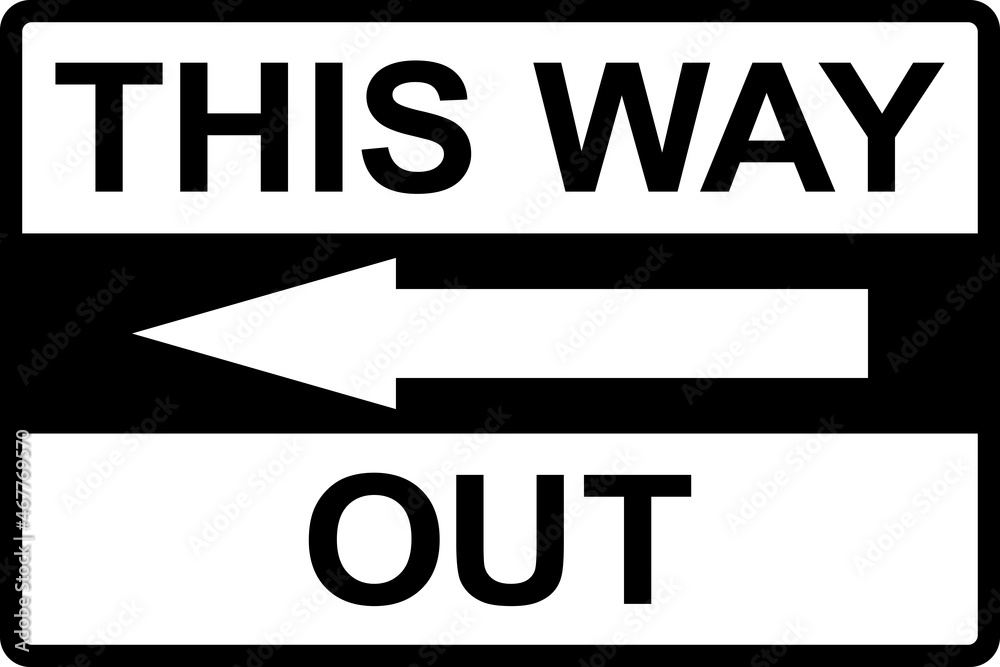 This way out arrow sign. Black on white background. Directional signs and symbols.