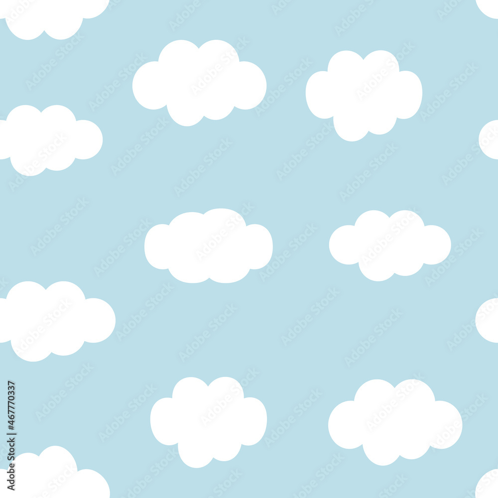 seamless pattern vector illustration white clouds on clear light blue sky. childish pattern of the sky with white clouds