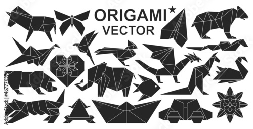 Origami vector black set icon. Vector illustration paper animal on white background. Isolated black set icon origami.