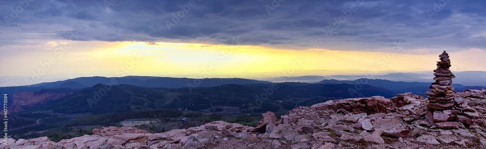 Brian Head Peak sunset panoramic view from the Markagunt Plateau in Dixie National Forest, Cedar Breaks National Monument Southwestern Utah. United States. USA