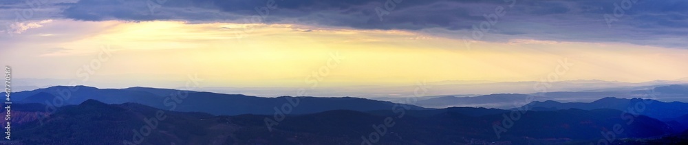Brian Head Peak sunset panoramic view from the Markagunt Plateau in Dixie National Forest, Cedar Breaks National Monument Southwestern Utah. United States. USA