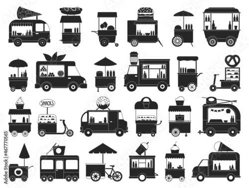 Food trailer vector black set icon. Isolated black set icon van restaurant.Vector illustration food trailer on white background.