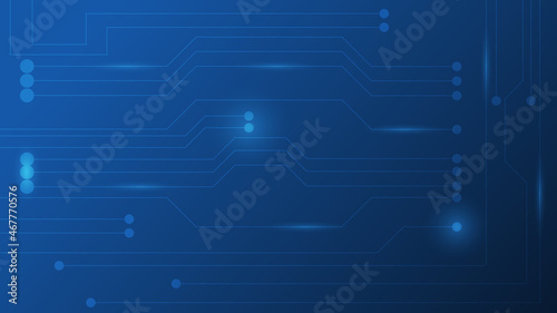 Hi-tech digital circuit board. AI pad and electrical lines connected on blue lighting background