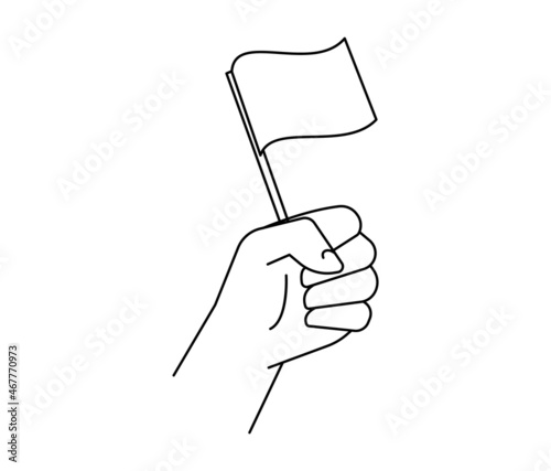Female hand with white flag. Simple business vector linear illustration. Concept of capitulating person photo