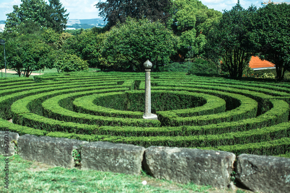 View of the maze by hedges in public park of Sao Roque in Porto, Portugal.