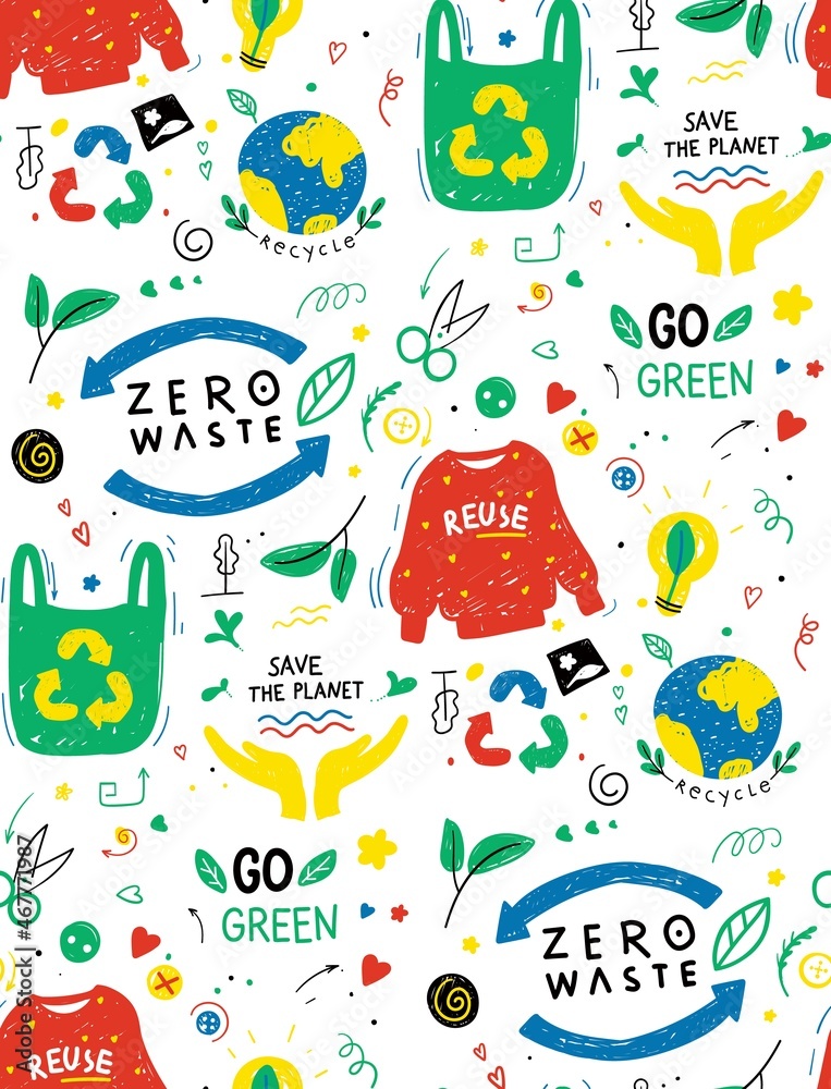 Naklejka premium Zero waste - seamless background.